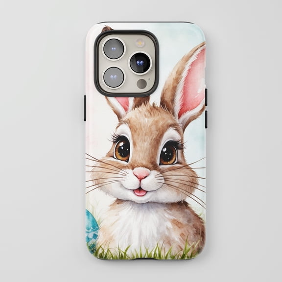 Cute Bunny For All iPhone Series Protective Phone Case Watercolor Art Pastel