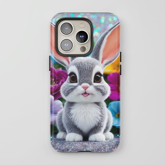 Cute Bunny For All iPhone Series Tough Phone Case Kawaii Floral Glitter Multi-Color