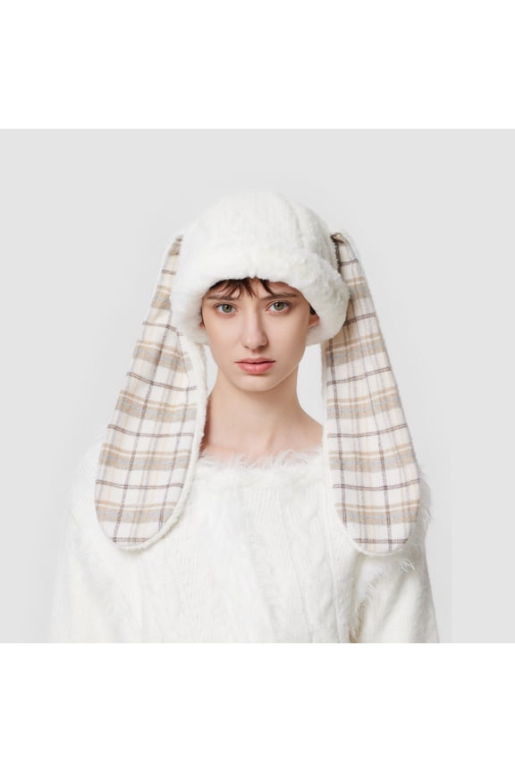 Cute Bunny Hat Women Plush Rabbit Ear Funny Lolita Sweet Kawaii Winter Fluffy Fleece Warm Hat Cap Cosplay Accessory