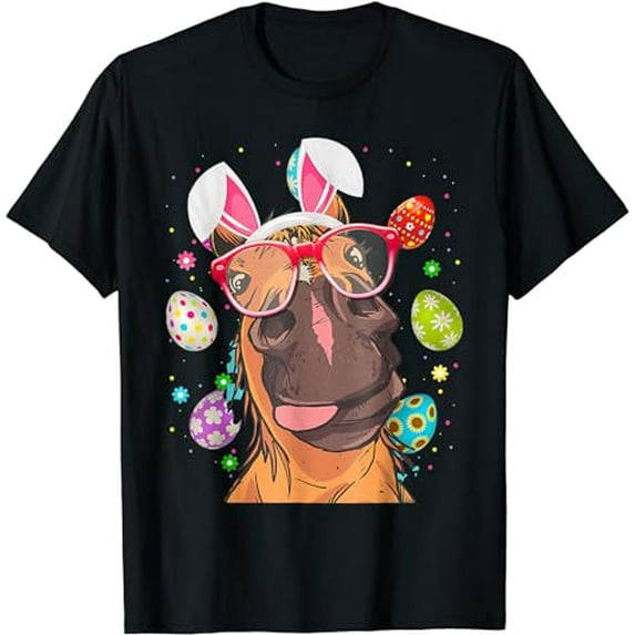 Cute Bunny Horse Face Easter Eggs Easter Day T-Shirt