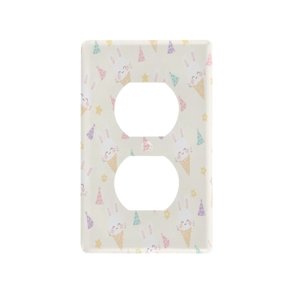 Cute Bunny Ice Cream Pattern Decorative Wall Plate, Flame Retardant PC Plastic Light Switch & Outlet Cover with Mounting Screws Fits Duplex Outlets
