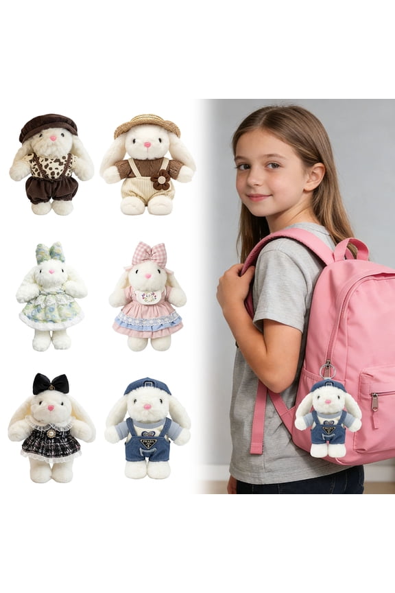Cute Bunny Keychain, Plush Animal Keyrings, Detachable Clothes Design with Soft Fabric, Adorable Bag Charm Accessory, Keyring Pendant with Style, Backpack Accessory for School