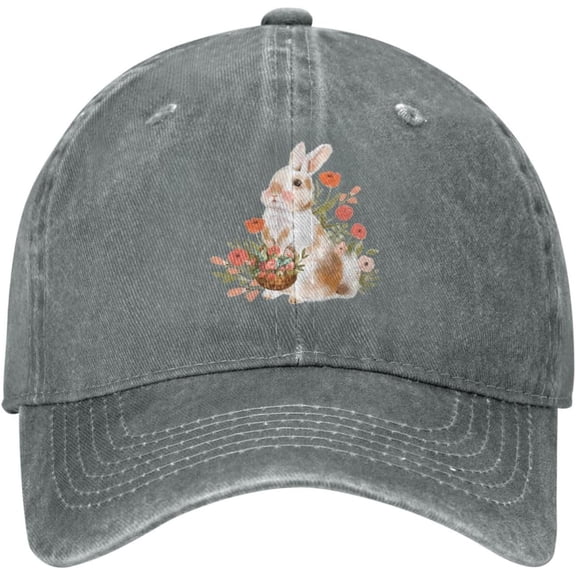 Cute Bunny Little Flower Distressed Adjustable Washed Denim Mens Dad Trucker Hat Baseball Ball Cap for Men