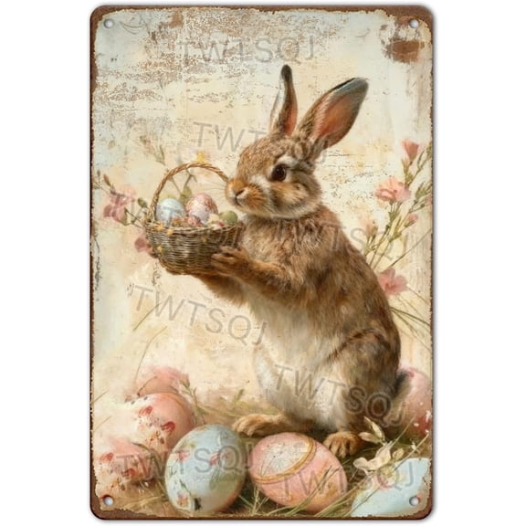 Cute Bunny Metal Sign Vintage Easter Design Rustic Farmhouse Decor Suitable For Home Garden Bar Cafe Outdoor 8X12Inch