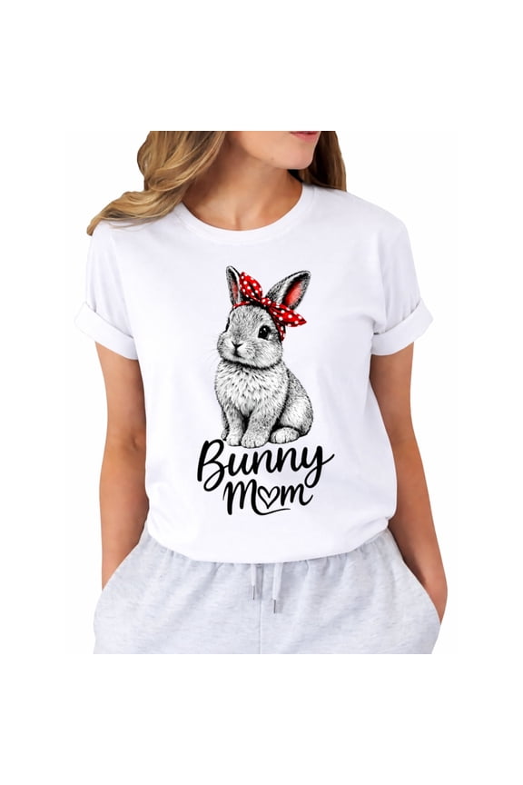 Cute Bunny Mom Rabbit Happy Easter Day Mother Graphic T-Shirt for Women, Casual Short Sleeve Crew Neck Tee