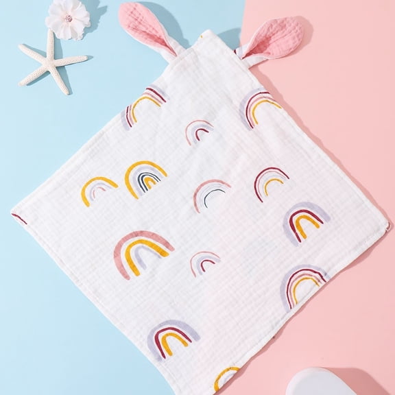 Cute Bunny Muslin Baby Hand Washcloths, Soft Cotton Bath Face Towel, 4 Layers Extra Absorbent Feeding Burp Cloth for Newborn Infant Multicolor 0-2 Years