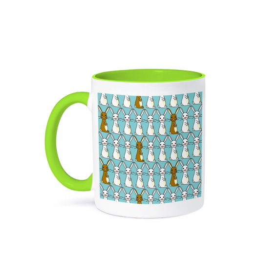3dRose, Cute Bunny Parade Blue, 11oz Two-Tone Green Mug