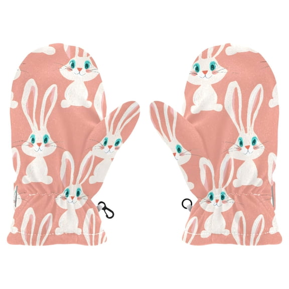 Cute Bunny Pattern Cold Weather Mittens Cozy Gloves with Adjustable Fit Perfect for Outdoor Fun