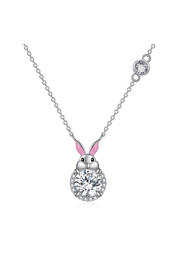 Cute Bunny Pendant Necklace for Women 925 Sterling Silver Cubic Zircon Jewelry Gift for Women Wife Daughter 18+2 Inches