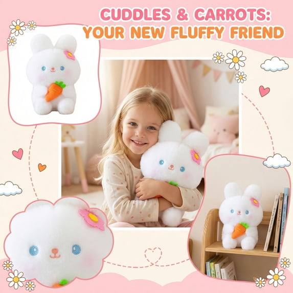 Cute Bunny Plush Doll with Carrot Soft Fluffy Rabbit Stuffed Animal for Home Decor and Birthday Gifts Adorable Toy Cuddly Bunny Rabbit Figurine
