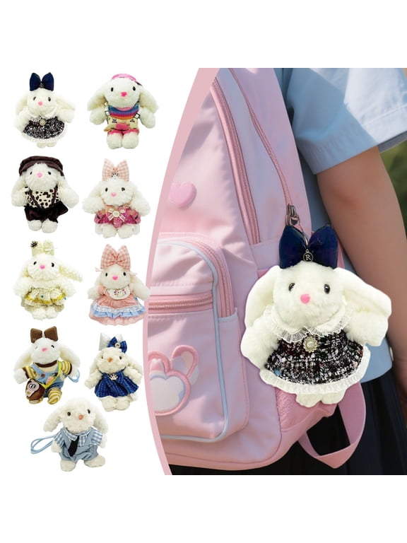 Cute Bunny Plush Keychain for Backpack,Long Ear Rabbit Animal Doll Plush Stuffed Bunny Doll Key Chain,Mini Rabbit Keychain Purse Charm Pendant Gift for Women