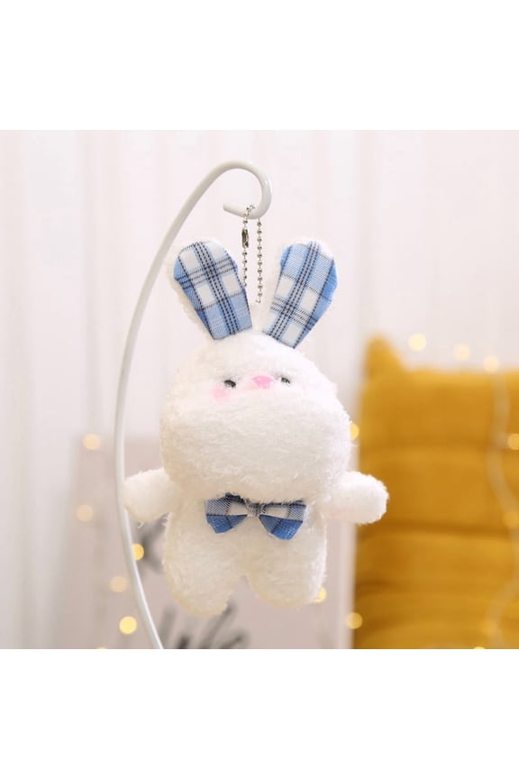 Cute Bunny Plush Keychain, Preppy Plaid Bow Rabbit Bag Charm, Soft Mini Stuffed Animal Pendant for Backpack Key Car Decor Teen Girls Gift
