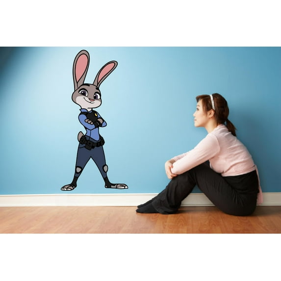 Cute Bunny Police Woman Cartoon Character Wall Art Graphic Decal Sticker Vinyl Mural Baby Kids Room Bedroom Nursery Kindergarten School House Home Wall Art Design Removable Peel and Stick 10x8 inch