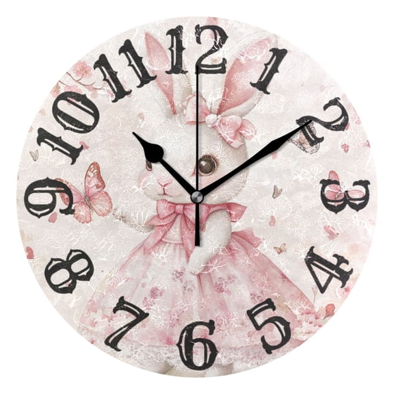 Cute Bunny Princess Flowers Wall Clock 10 inch Non-Ticking Easy to Read Decorative Clocks for Home Bedroom Living Room