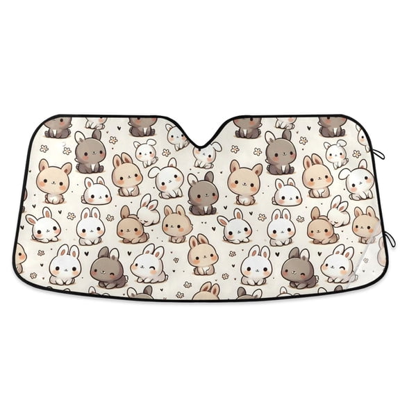 Cute Bunny Rabbit Car Windshield Sun Shade Foldable Car Front Window Visor Heat and UV Protection 53x23.5