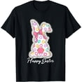 thumbnail image 1 of Cute Bunny Rabbit Coquette Bow Floral Girl Happy Easter Day T-Shirt men and women can wear, black, white, gifts, 1 of 4