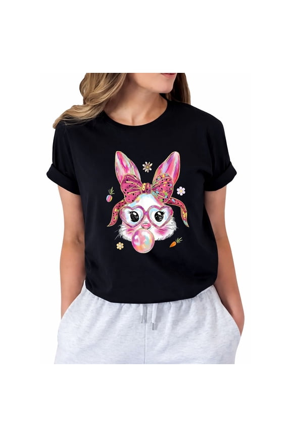 Cute Bunny Rabbit Face Happy Easter Day Women T-Shirt