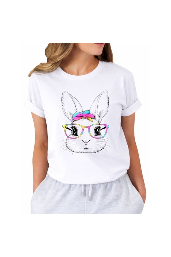 Cute Bunny Rabbit Face Happy Easter Day Women T-Shirt