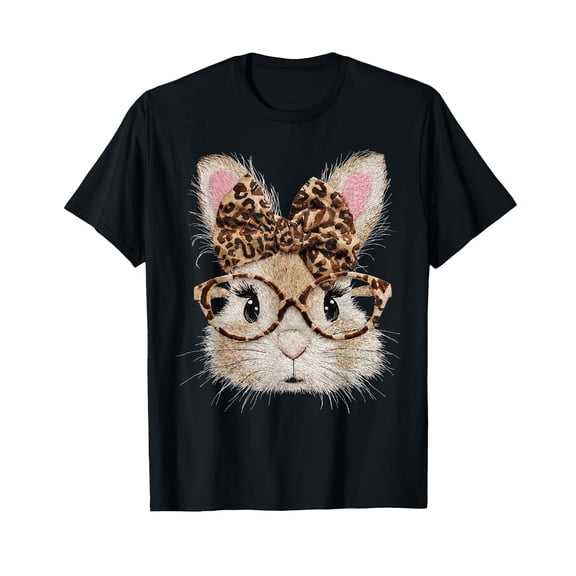 Cute Bunny Rabbit Face Leopard Coquette Bow Glasses Easter T-Shirt