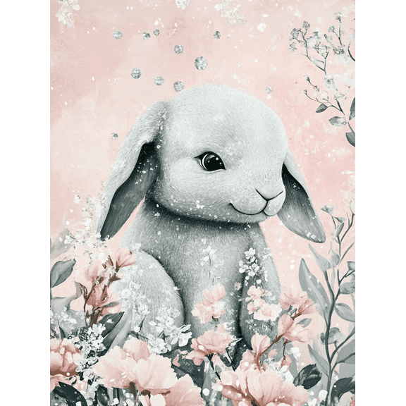Cute Bunny Rabbit Floral Canvas Wall ArtPerfect for Living Room Bedroom Nursery Bathroom and Office Decor.