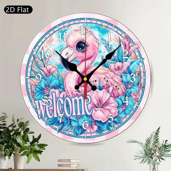 Cute Bunny Rabbit Floral Crown Silent Round Wall Clock Spring Easter Farmhouse Decor