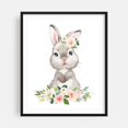 thumbnail image 1 of Cute Bunny, Rabbit, Forest Animals, Woodland Animals, Boho, Pink Flowers, Girl Nursery - Illustration Watercolor Floral Animal Whimsical Black Framed Wall Art Print 8 x 10 inches, 1 of 4
