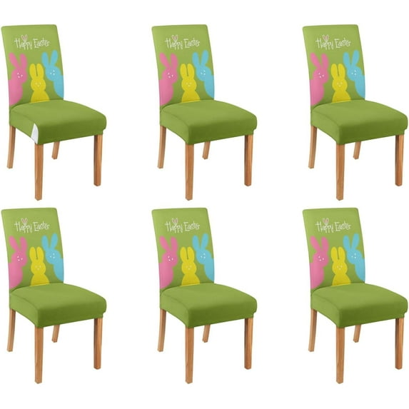Cute Bunny Rabbit Happy Easter Dining Chair Covers Set of 6,Green Gradient Parsons Chair slipcovers,Kitchen Spring Summer Decor Chair Seat Cover Protectors(Color Bunny,6 Pack)