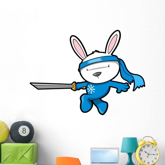 Cute Bunny Rabbit Ninja Wall Mural by Wallmonkeys Peel and Stick Graphic (48 in W x 35 in H) WM184425