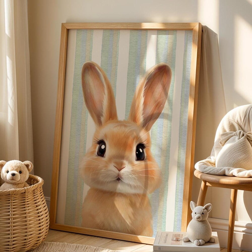 Cute Bunny Rabbit Nursery Gender Neutral Woodland Poster - Walmart.com