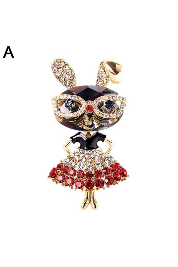 Cute Bunny Rabbit Pin Brooch for Easter, Lovely Crystal Cute Glasses Rabbit Animal Crystal Charm Brooch Pin