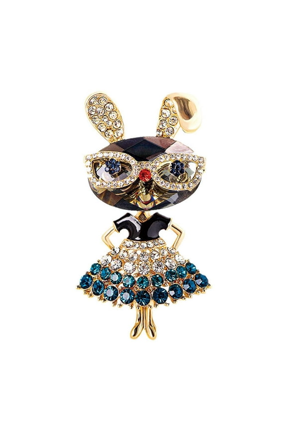 Cute Bunny Rabbit Pin Brooch for Easter, Lovely Crystal Cute Glasses Rabbit Animal Crystal Charm Brooch Pin