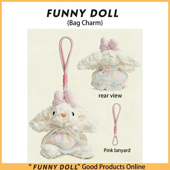 Cute Bunny Rabbit Plush Bag Charm Keychain, 1Pc Stuffed Animal Pendant With Bow, Soft Plush Toy Keyring For Bag Decoration, Gift For Teens & S