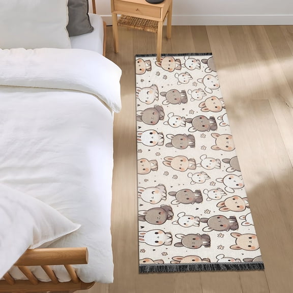 Cute Bunny Rabbit Runner Area Rug 2x6 Soft Non-Slip Washable Bedside Carpet for Hallway Bedroom Living Room Home Decor