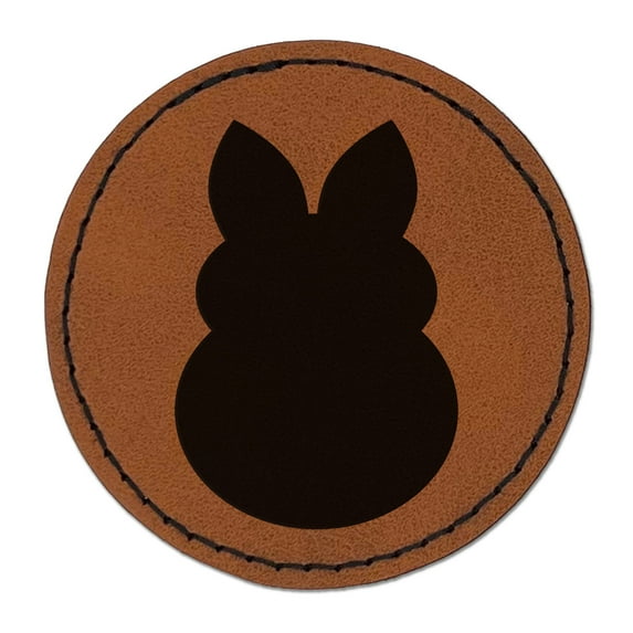 Cute Bunny Rabbit Solid 2.5" Faux Leather Round Engraved Iron-On Patch - Brown