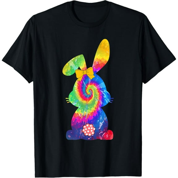 Cute Bunny Rabbit Tie Dye Bow Tie Easter Day Girls Women T-Shirt100% pure cotton