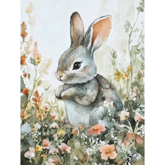 Cute Bunny Rabbit Watercolor Painting/Canvas Print， Suitable for Living ...