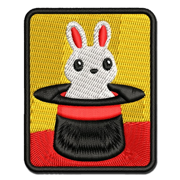 Cute Bunny Rabbit in Magician Hat Applique Multi-Color Embroidered Iron-On Patch - 2.0 Inch Mini