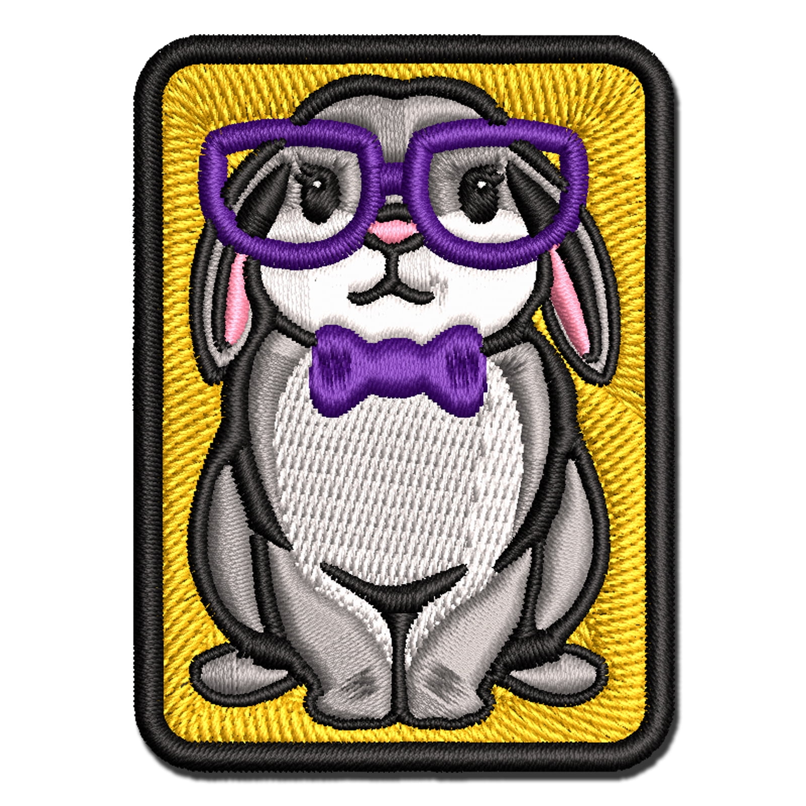 Cute Bunny Rabbit with Glasses and Bow Tie Applique Multi-Color Embroidered Iron-On Patch - 3.5 Inch Large