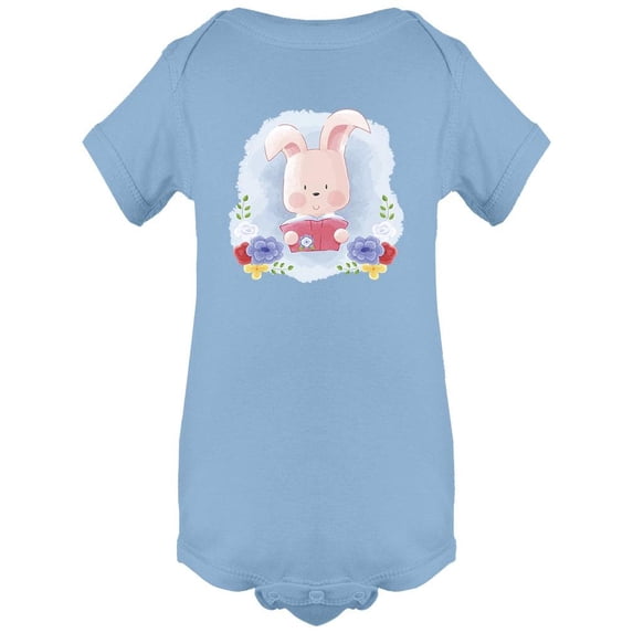 Cute Bunny Reading A Book Design Bodysuit Infant -Image by Shutterstock, 6 Months