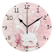 Cute Bunny Round Wall Clock Silent Battery Operated Home Decor for Living Room Bedroom