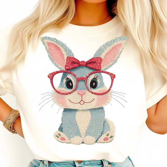 Cute Bunny Shirt, Kawaii Glasses Bunny Tee, Pastel Easter Rabbit , Sweet Cartoon Bunny Shirt, Adorable Spring Bunny Graphic