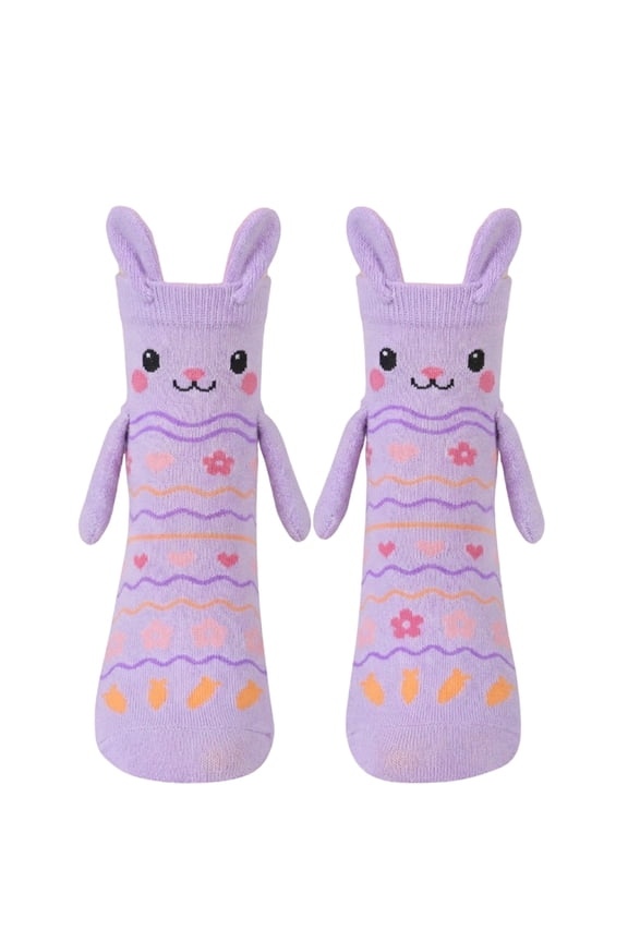 Cute Bunny Socks for Women, Rabbit Design Crew Socks, 1 Pairs, Animal Face Socks for Fun Casual Wear and Gifts Purple