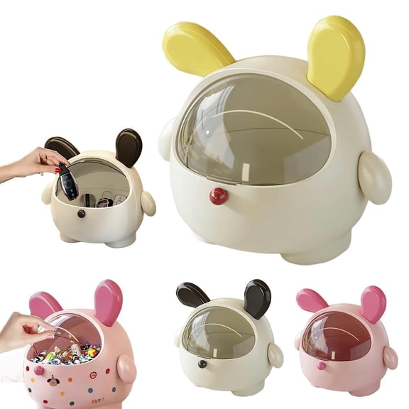 Cute Bunny Storage Box, Large Capacity Dustproof Organizer for Jewelry & Hair Accessories, Desktop Flip-Top Candy Container