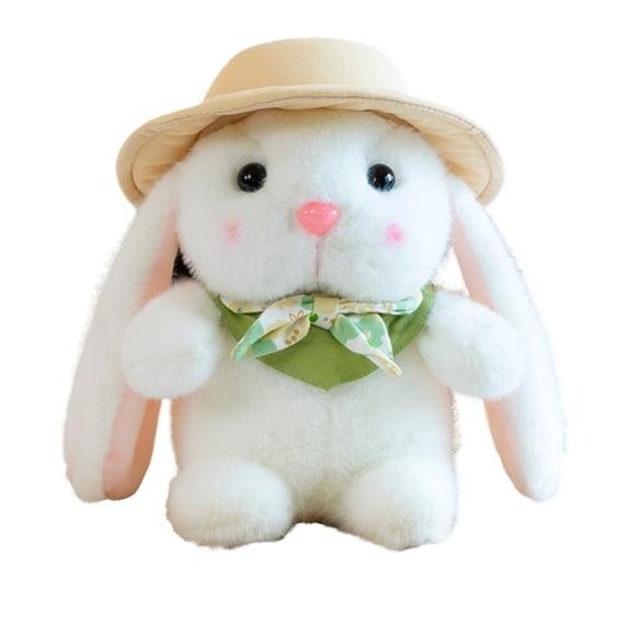 Cute Bunny Stuffed Animal - Bunny Plush Toy with Hat, Easter Decorations Gift - Soft Animal Doll, Cloth Doll for Birthdays & Holiday Gifts, Comfort Toy White S, 7"