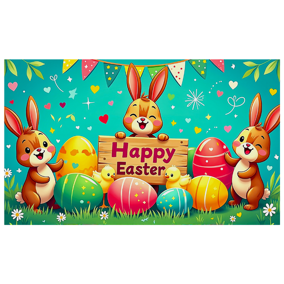 Cute Bunny Themed Happy Easter Banner Background Decorations for Easter Parties Photo Props Backdrop Party Supplies Easter Celebrations Spring Events
