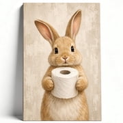 Cute Bunny Toilet Paper Framed Canvas Wall Art - Funny Rabbit Bathroom Print, Whimsical Animal Artwork, Adorable Pet Decor For Home, Powder Room, Living Room, Bedroom 8*12inch20*30cm