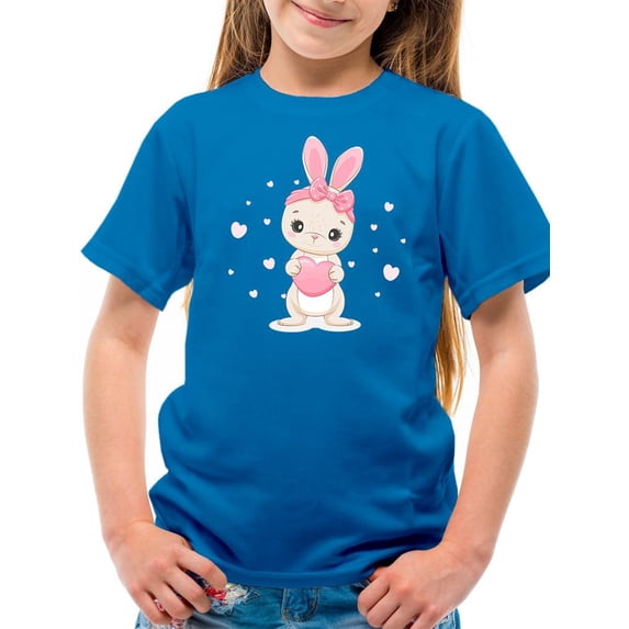 Cute Bunny W Ribbon N Heart T-Shirt Juniors -Image by Shutterstock, x-Small