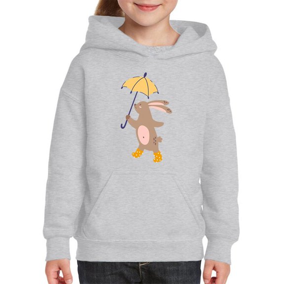 Cute Bunny W Umbrella Hoodie Juniors -Image by Shutterstock, Large