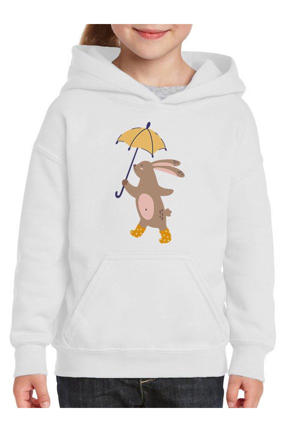 Cute Bunny W Umbrella Hoodie Juniors -Image by Shutterstock, Small