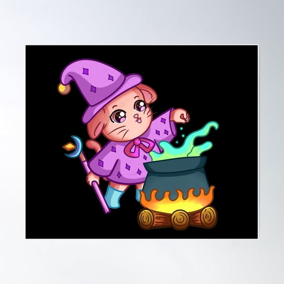 Cute Bunny Witch Casting A Spell In Chibi Style , Pastel Colors Poster Wall Art, Modern Wall Decor For Living Room Bedroom, 24x36 UNFRAMED